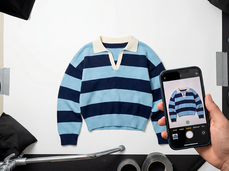 Persona fotografiando una prenda de ropa con celular