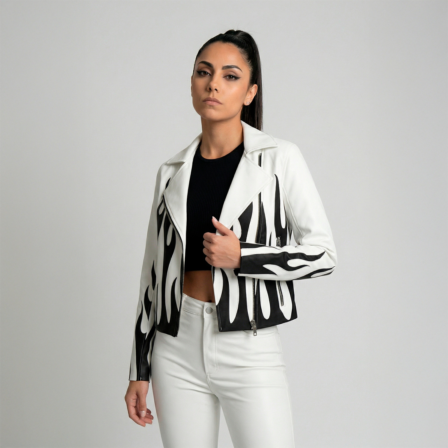 Biker jacket flames B&W