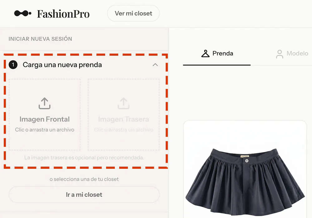Here you upload your garment